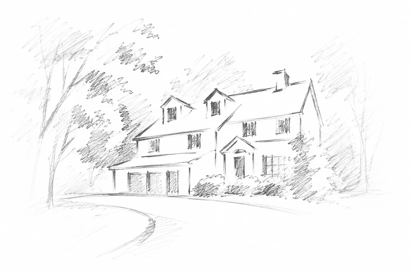 Pencil sketch of the house the Hubers grew up in