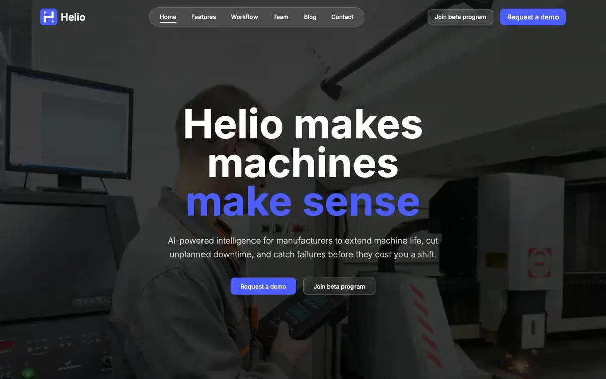 helioiot.com homepage: Helio makes machines make sense